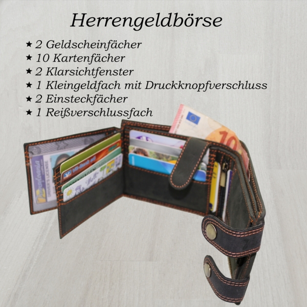 flevado Herrengeldbörse Echt Leder RFID Schutz Querformat